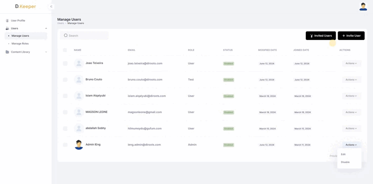 DiKeeper invite user